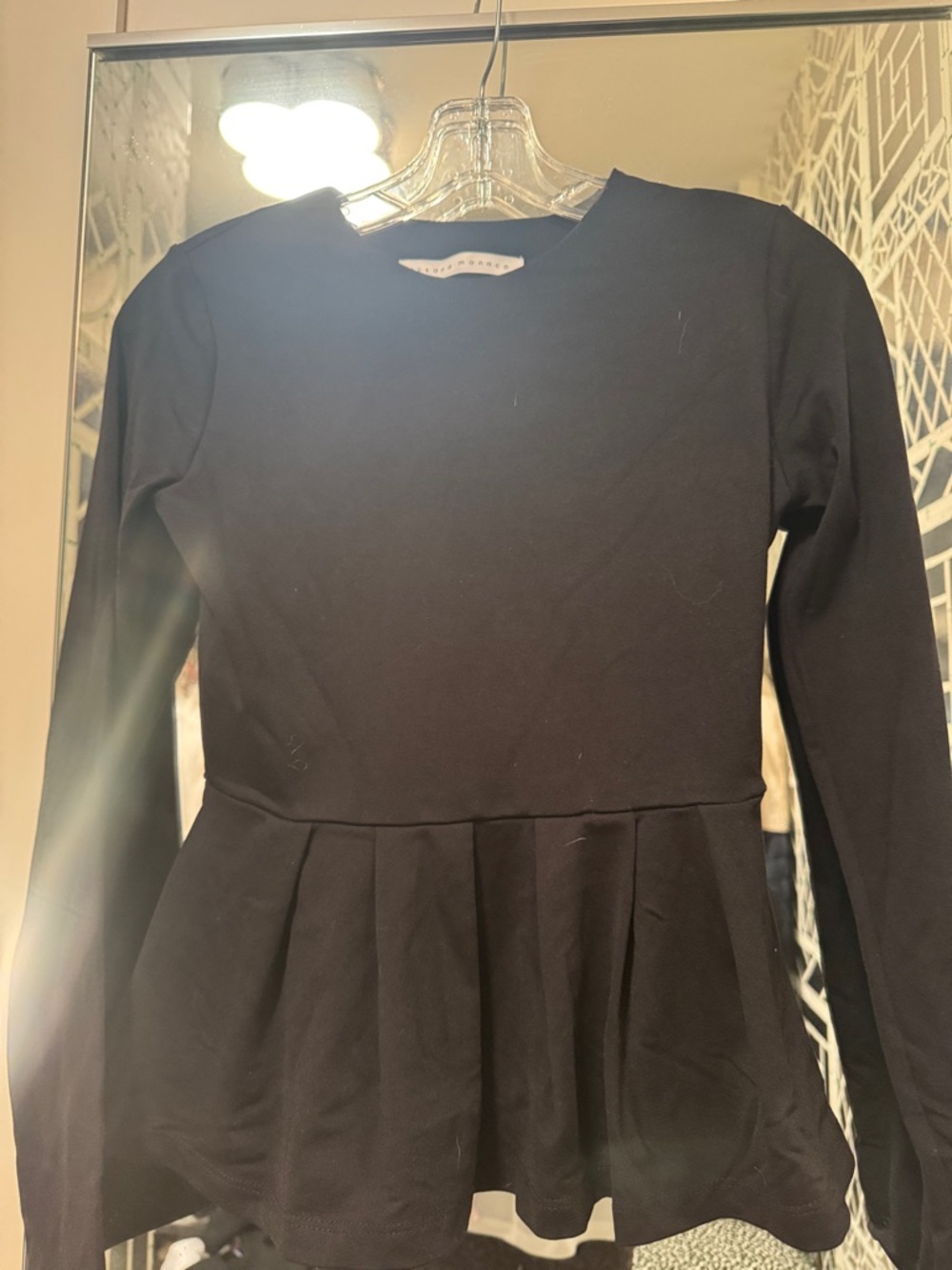 Susana Monaco Black Peplum Long-Sleeve Top